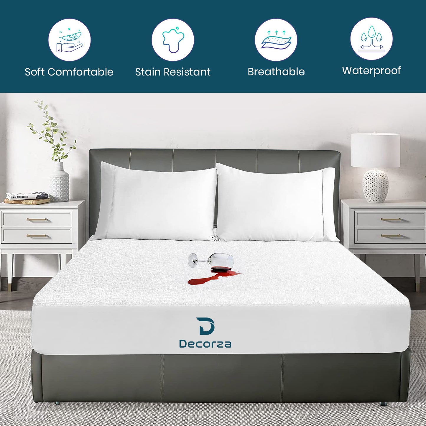 100% Cotton Organic Mattress Protector Fitted Style - Hypoallergenic Bed