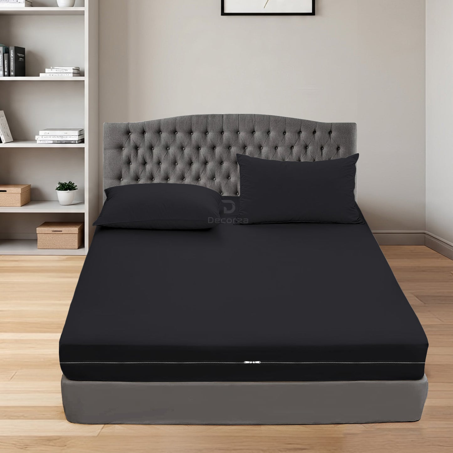 400TC 100% Organic Cotton 3pc Zipper Fitted Sheet 8" Deep Pocket ( 1 Fitted & 2 Pillowcases )