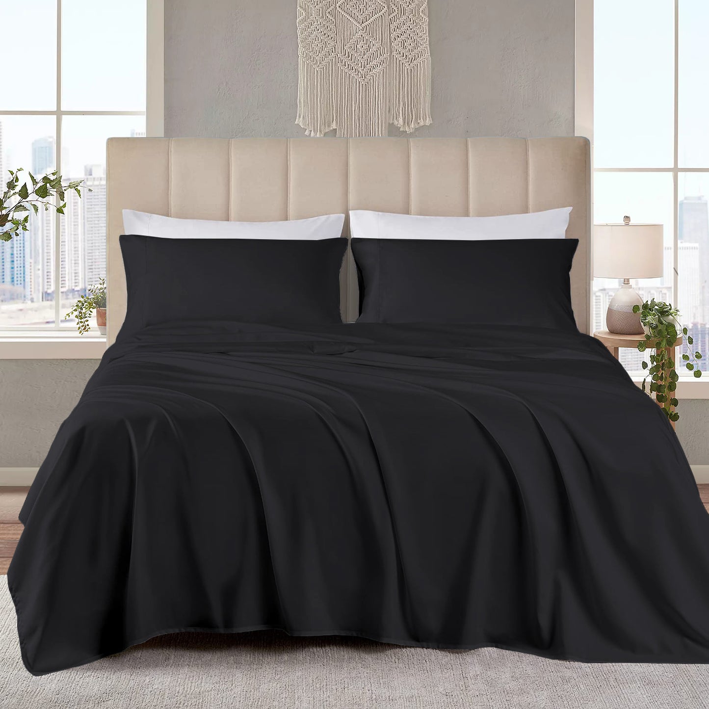 400TC 100% Organic Cotton 4pc Sheet Set -18"" Deep Pocket ( 1 Fitted , 1 Flat & 2 Pillowcases )