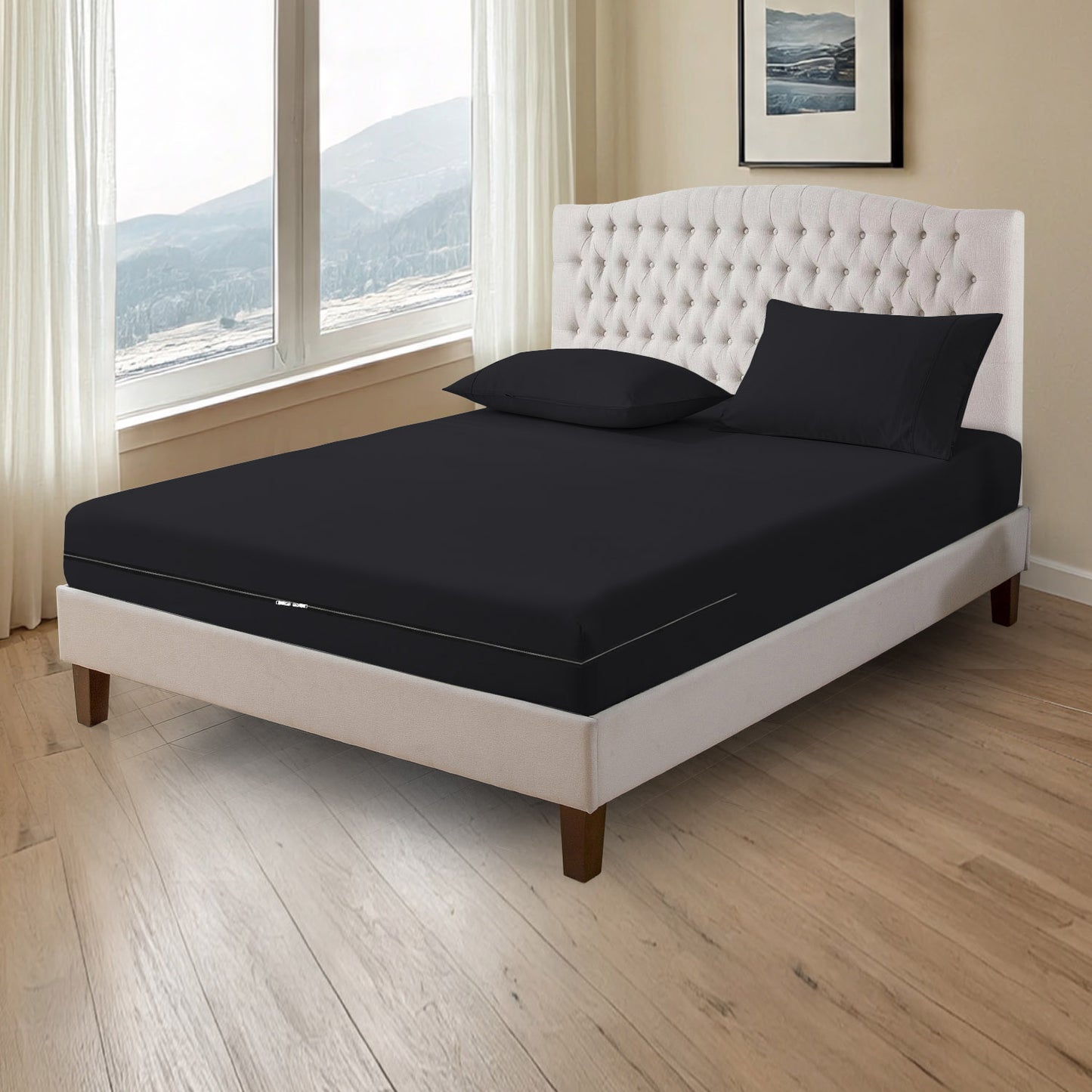 800TC 100% Organic Cotton 3pc Zipper Fitted Sheet 8" Deep Pocket ( 1 Fitted & 2 Pillowcases )