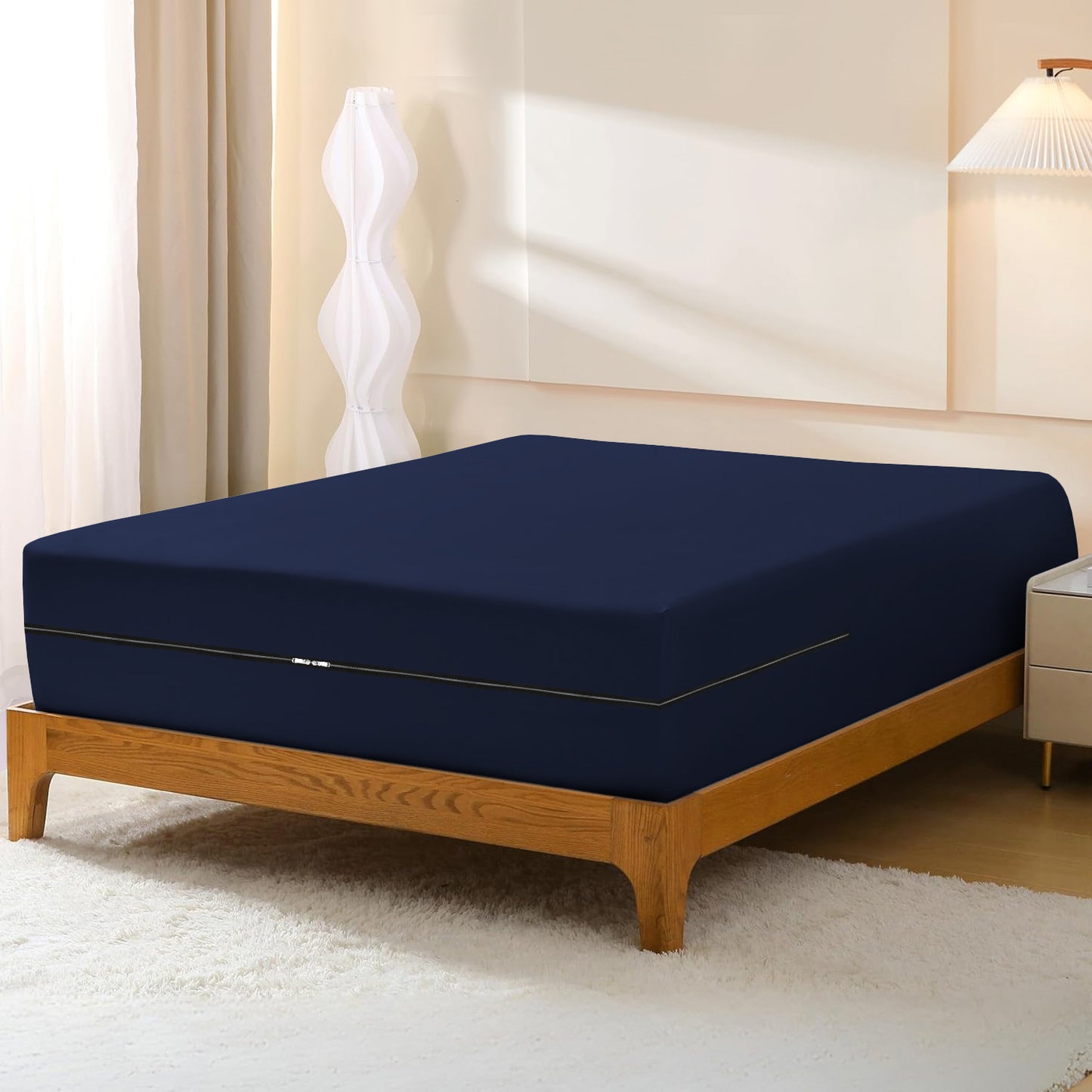 800TC 100% Organic Cotton 1pc Zipper Fitted Sheet 8" Deep Pocket