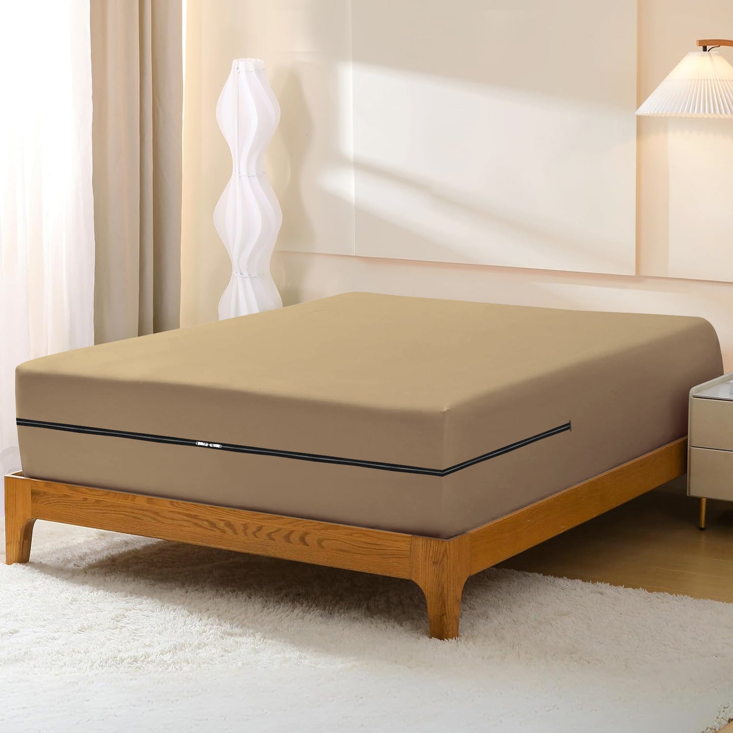 800TC 100% Organic Cotton 1pc Zipper Fitted Sheet 8" Deep Pocket