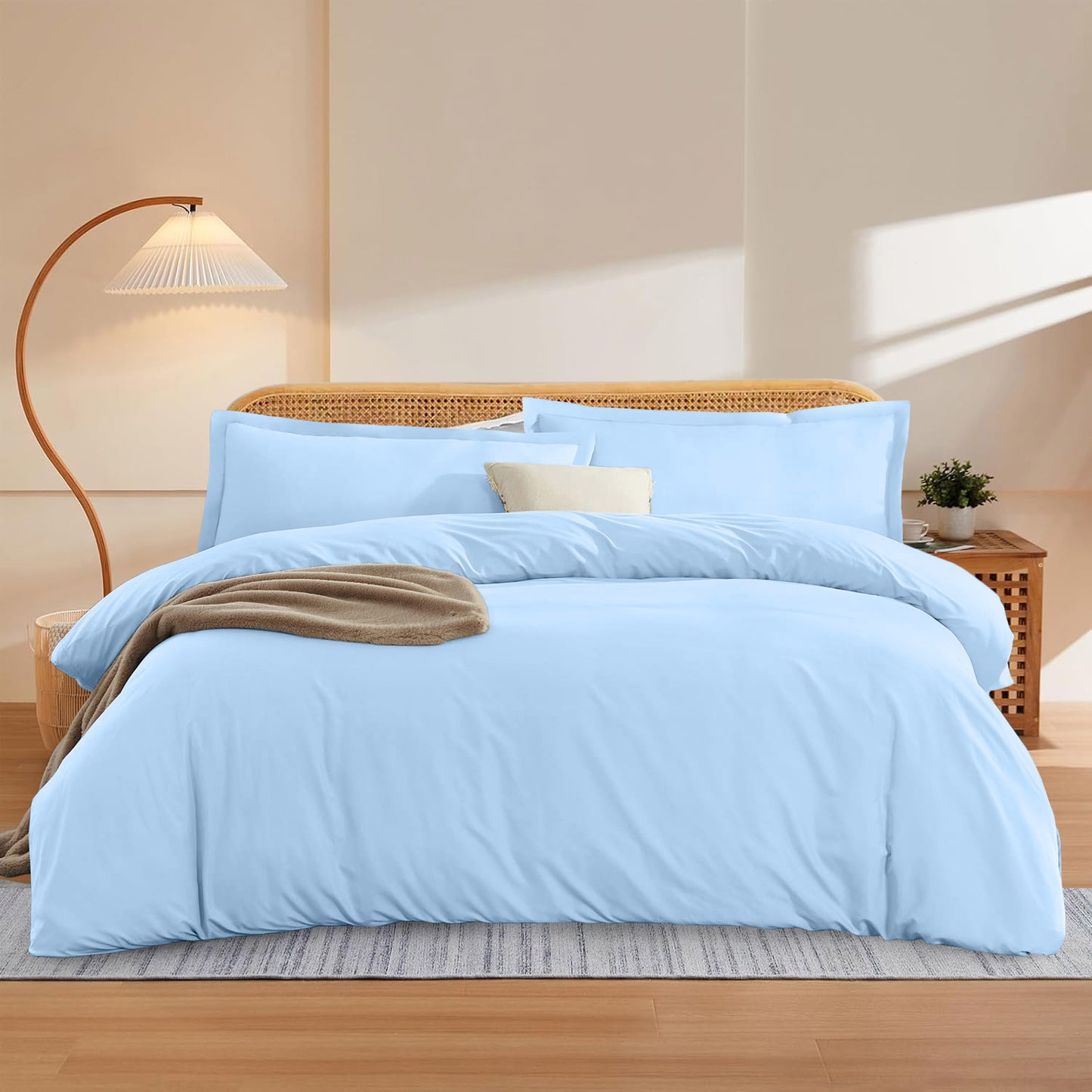 400TC 100% Organic Cotton 5pc Duvet Cover Set with Zipper Closure & Corner Ties