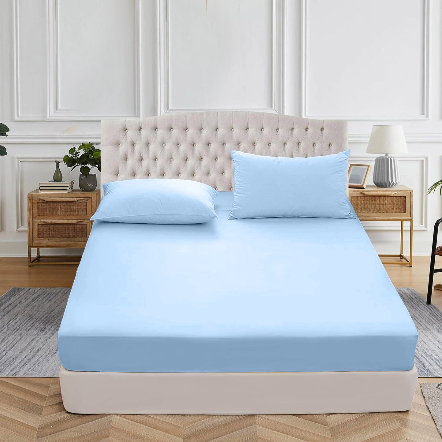 400TC 100% Organic Cotton 3pc Fitted Sheet 18" Deep Pocket ( 1 Fitted & 2 Pillowcases )