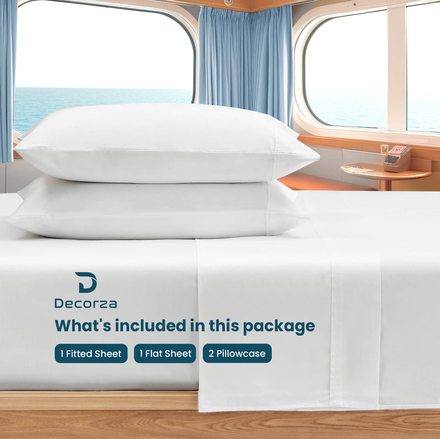 400TC 100% Organic Cotton 4pc Boat Bed Sheet Set -10" Deep Pocket  ( 1 Fitted , 1 Flat & 4 Pillowcases )