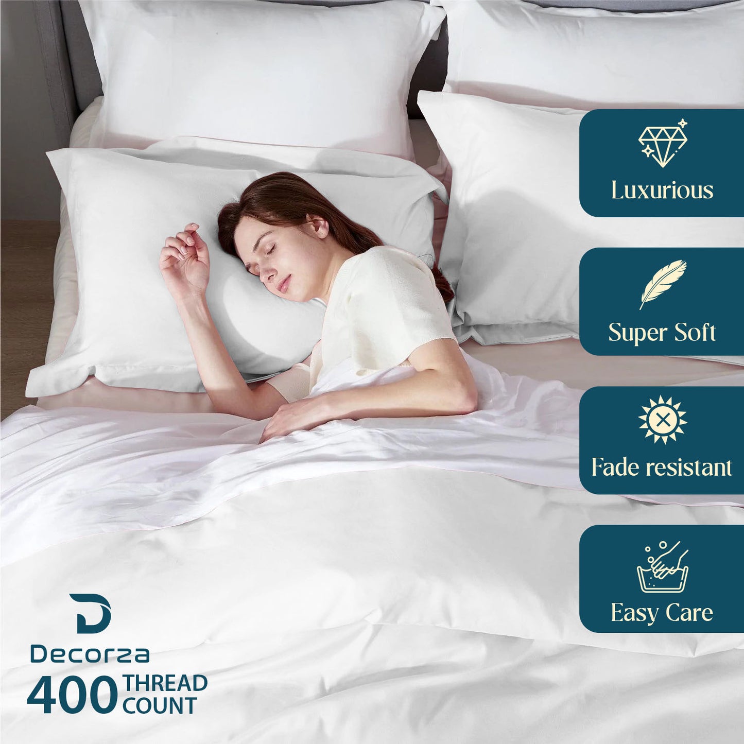 400TC 100% Organic Cotton 3pc Duvet Cover Set with Zipper Closure & Corner Ties