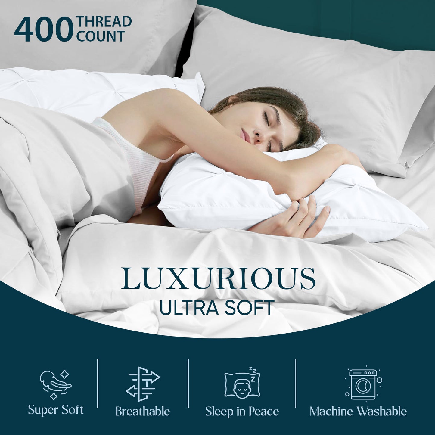 400TC 100% Organic Cotton Set of 2PC Pinch Pleated Pillow Cases Envelope Closure