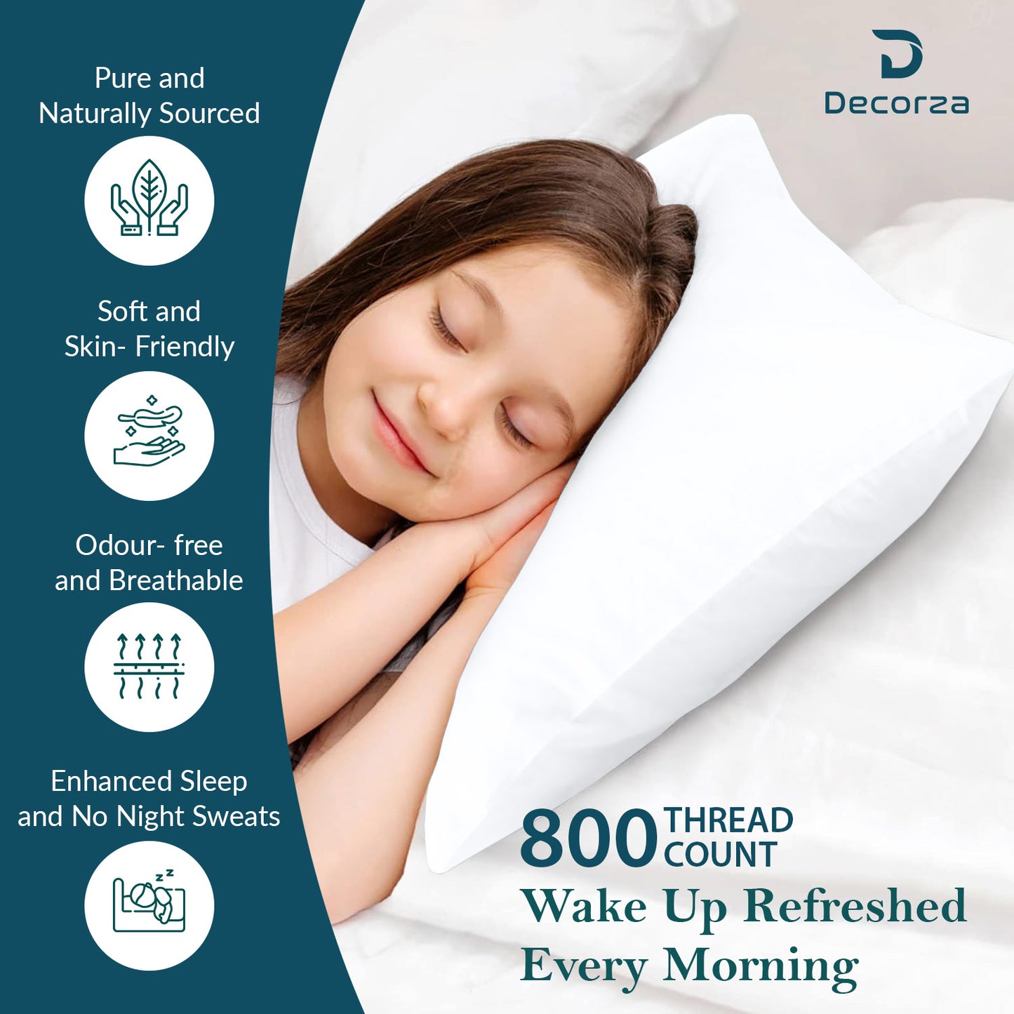 800TC 100% Organic Cotton Set of 2 Toddler/Travel Pillow Cases Zipper Closure