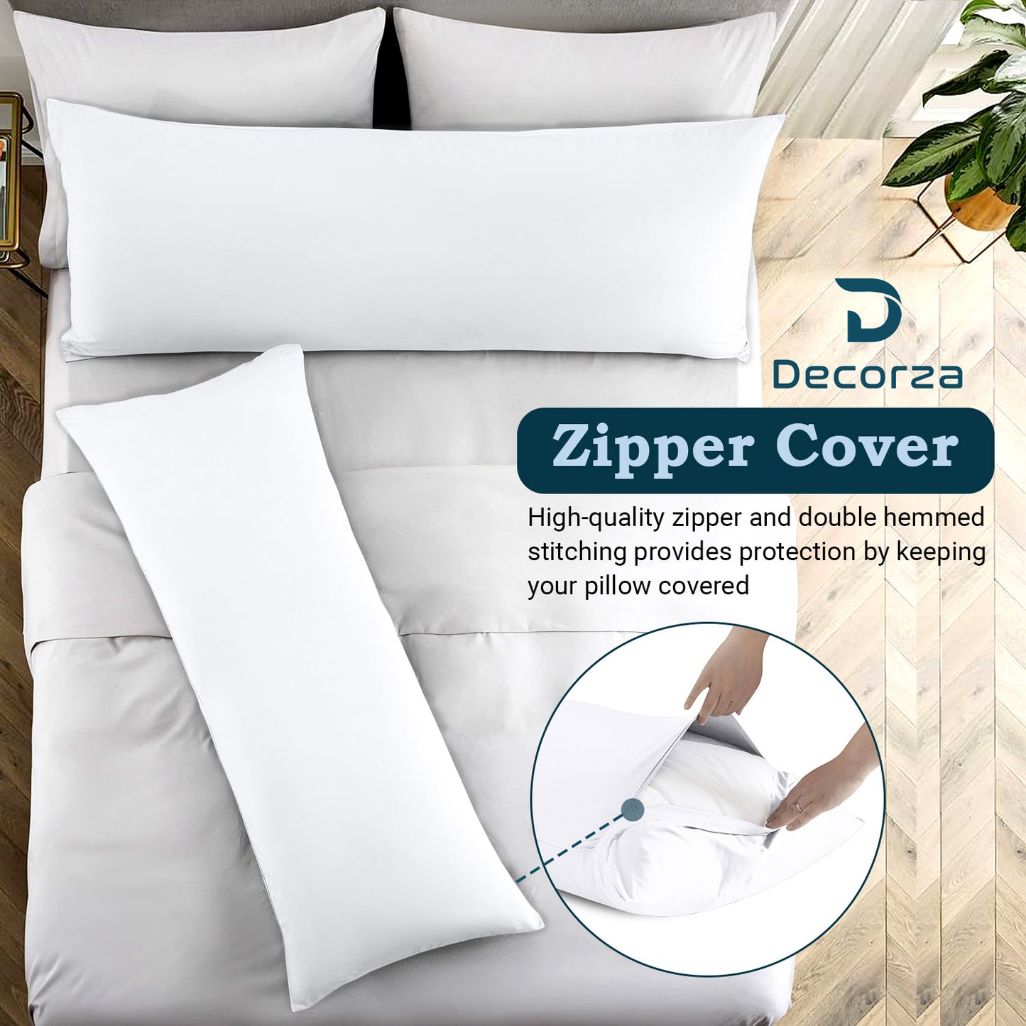 400TC 100% Organic Cotton 1pc Body Pillow Cases Zipper Closure