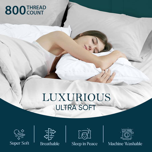 800TC 100% Organic Cotton Set of 2PC Pinch Pleated Pillow Cases Envelope Closure
