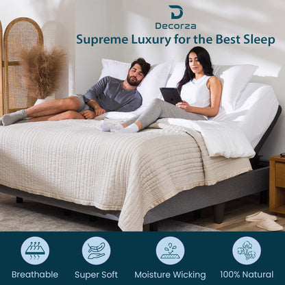 400TC 100% Organic Cotton 4pc Split Head Flex Sheet Set -18" Deep Pocket  ( 1 Fitted , 1 Flat & 4 Pillowcases )