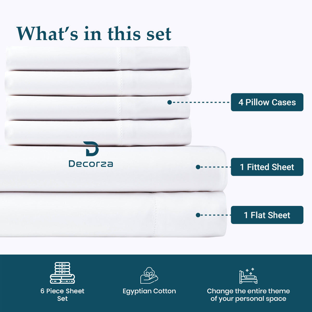 400TC 100% Organic Cotton 6pc Sheet Set -18"" Deep Pocket  ( 1 Fitted , 1 Flat & 2 Pillowcases )