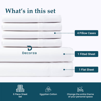 400TC 100% Organic Cotton 6pc Sheet Set -18"" Deep Pocket  ( 1 Fitted , 1 Flat & 2 Pillowcases )