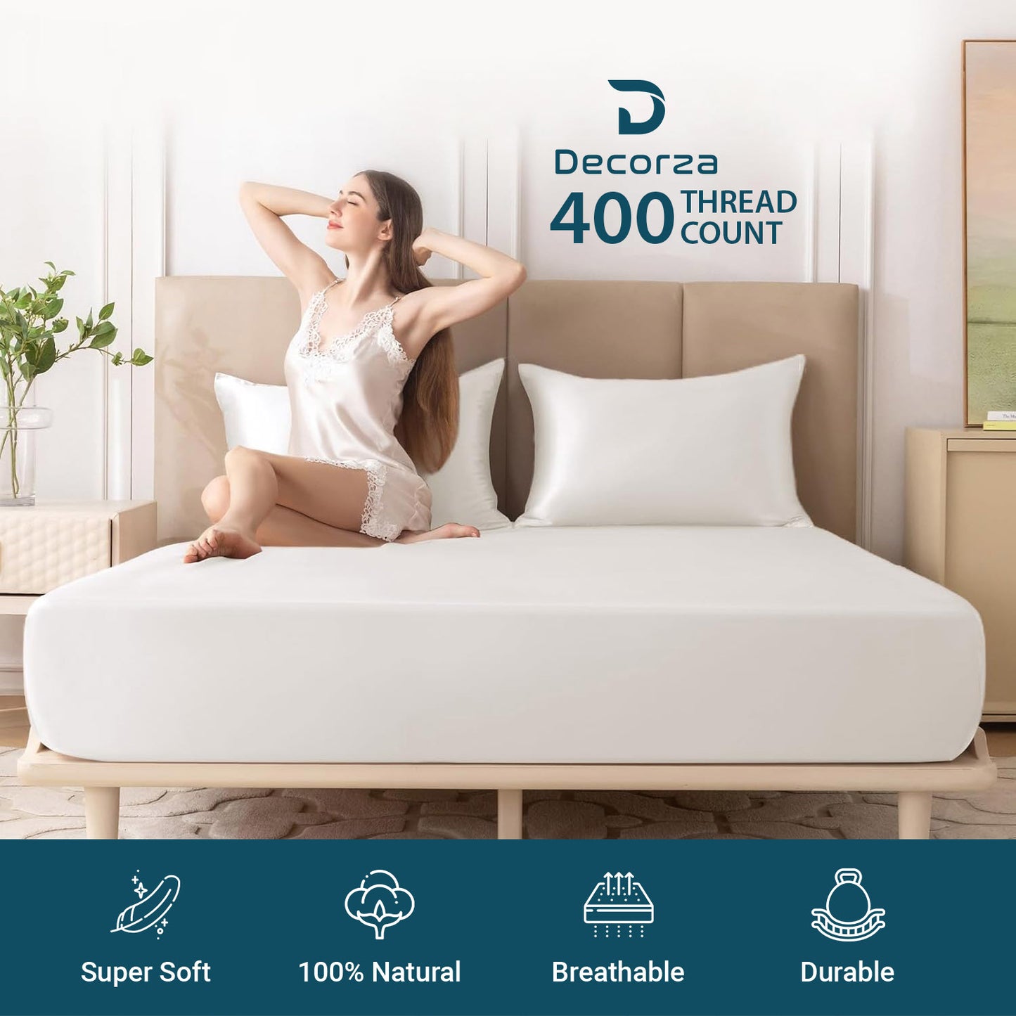 400TC 100% Organic Cotton 3pc Fitted Sheet 18" Deep Pocket ( 1 Fitted & 2 Pillowcases )