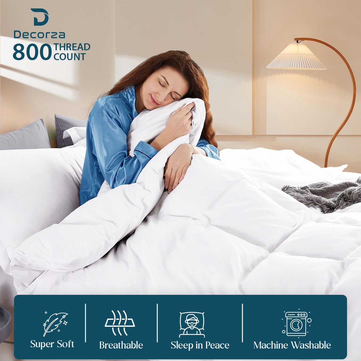 400TC 100% Organic Cotton 5pc Duvet Cover Set with Zipper Closure & Corner Ties