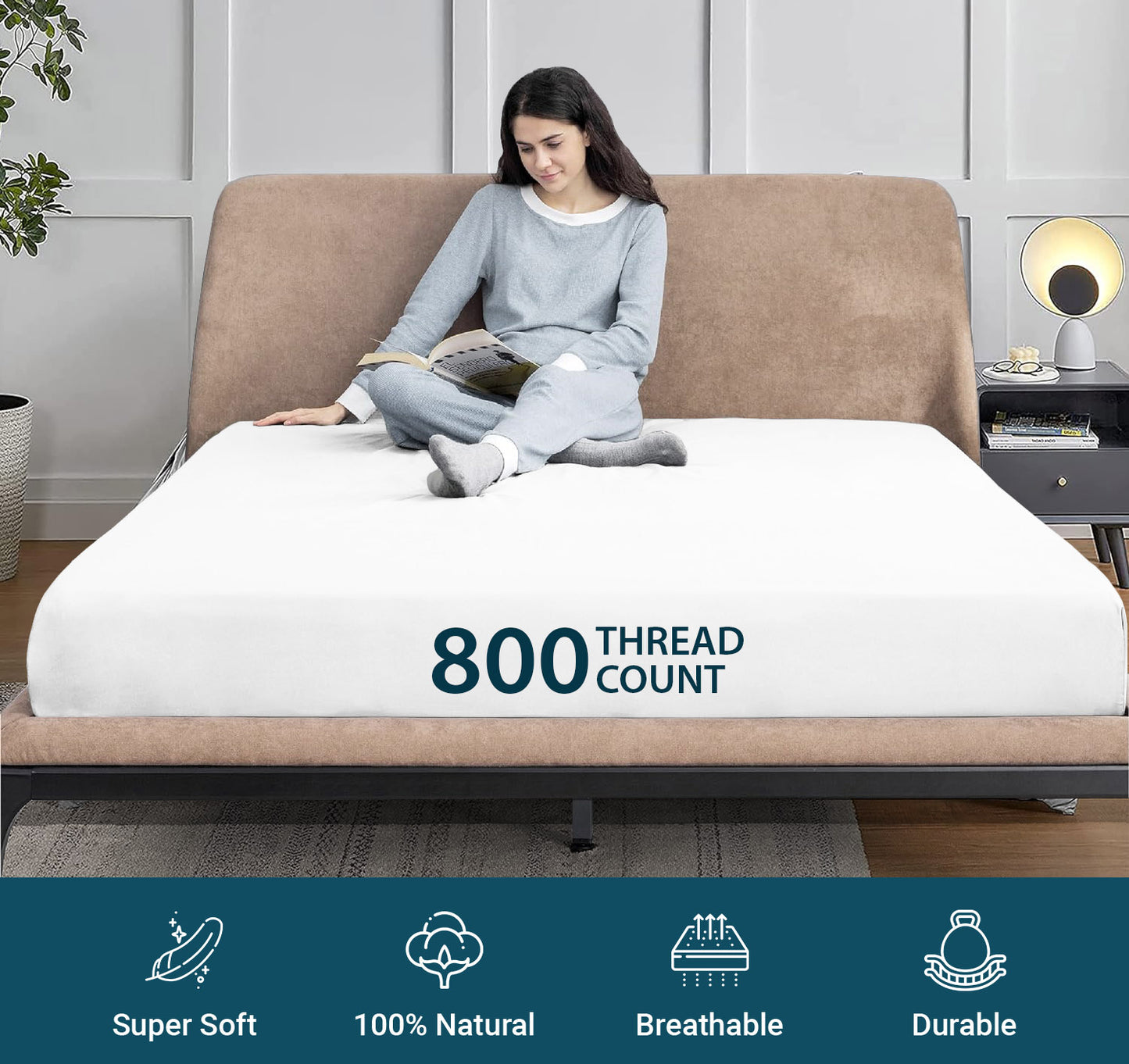 800TC 100% Organic Cotton 1pc Fitted Sheet 18" Deep Pocket