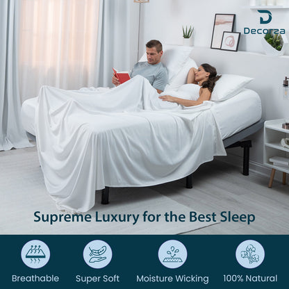 800TC 100% Organic Cotton 4pc Split Head Flex Sheet Set -18"" Deep Pocket ( 1 Fitted , 1 Flat & 4 Pillowcases )