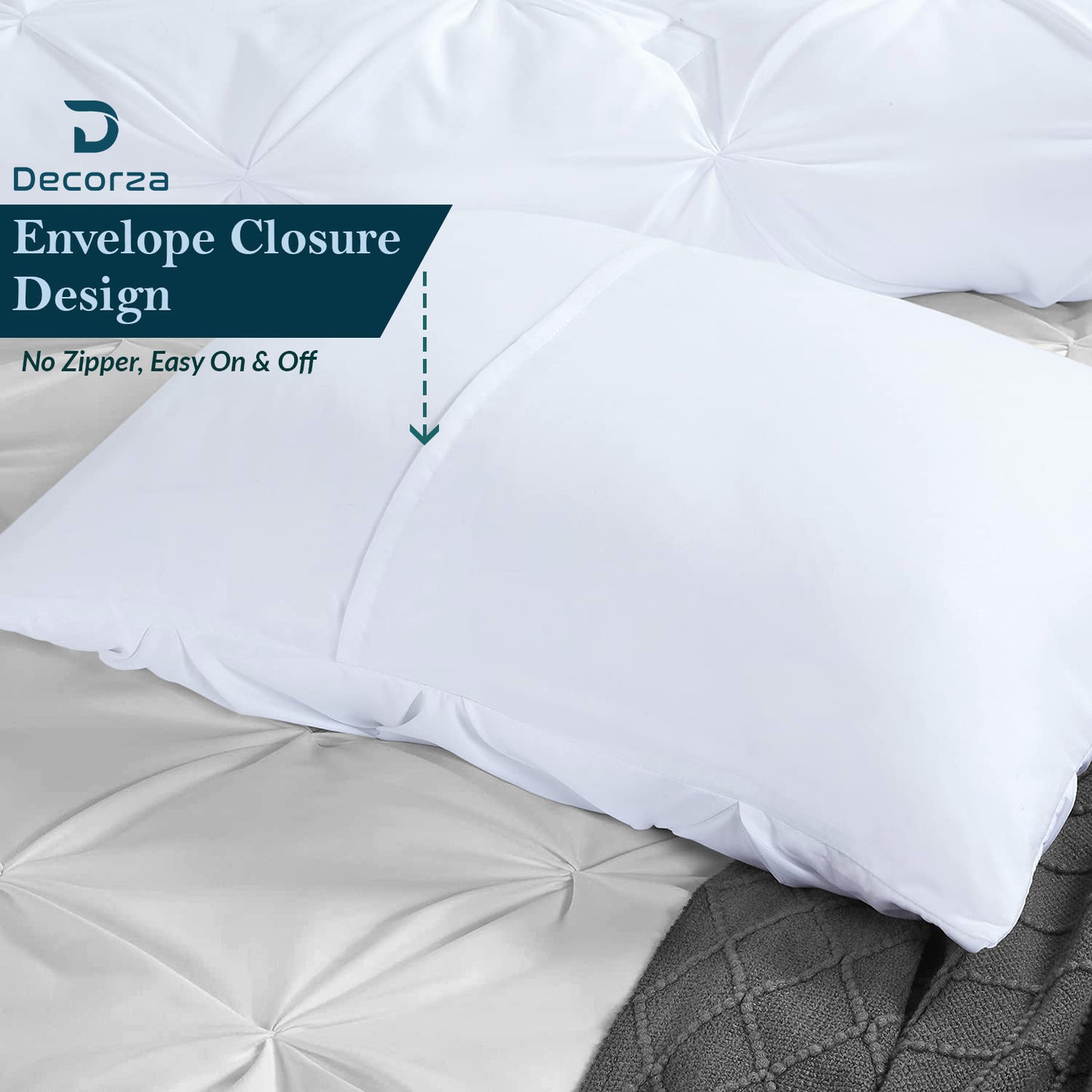 800TC 100% Organic Cotton Set of 2PC Pinch Pleated Pillow Cases Envelope Closure