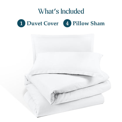 400TC 100% Organic Cotton 5pc Duvet Cover Set with Zipper Closure & Corner Ties