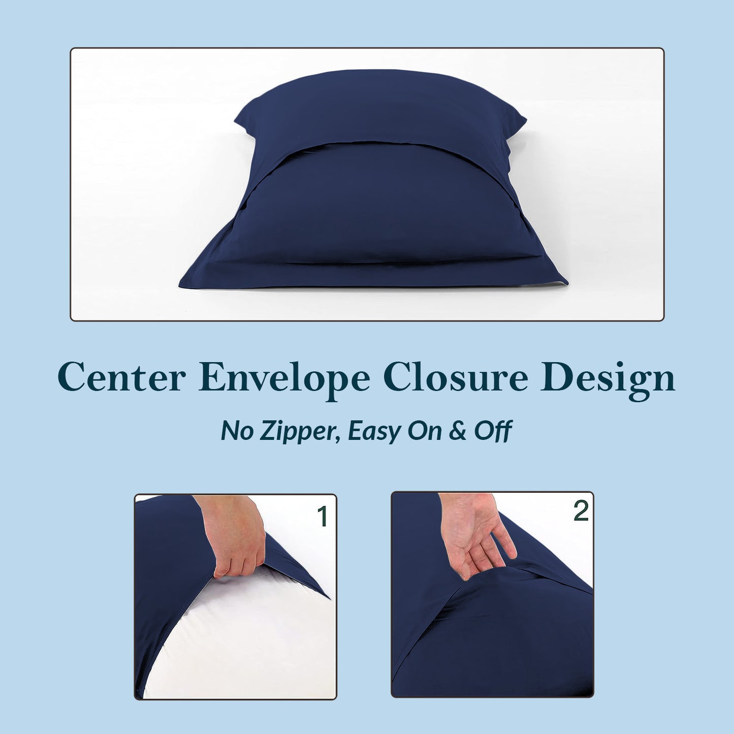 400TC 100% Organic Cotton European Pillow Shams Set o f 2 - Envelope Closure