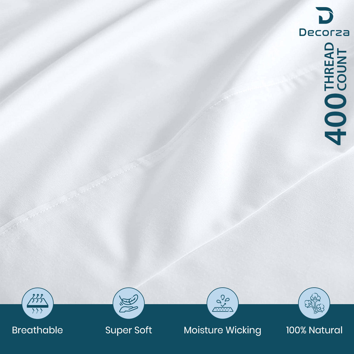 400TC 100% Organic Cotton 6pc Sheet Set -18"" Deep Pocket  ( 1 Fitted , 1 Flat & 2 Pillowcases )