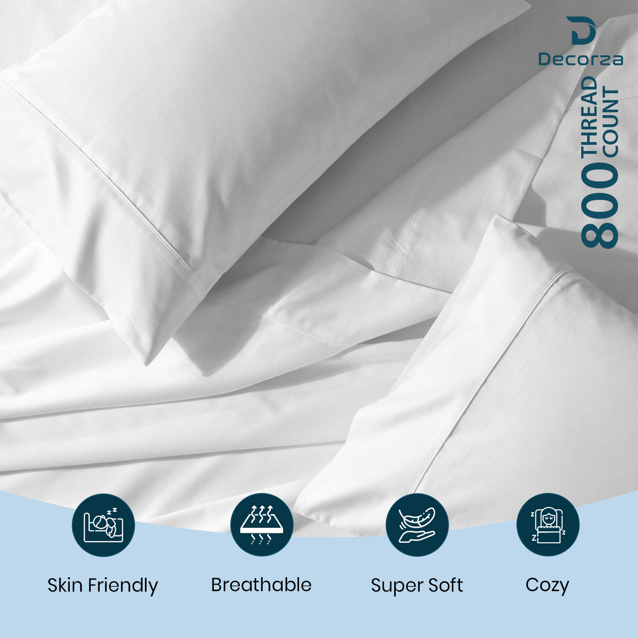 800TC 100% Organic Cotton 6pc Sheet Set -18"" Deep Pocket  ( 1 Fitted , 1 Flat & 4 Pillowcases )