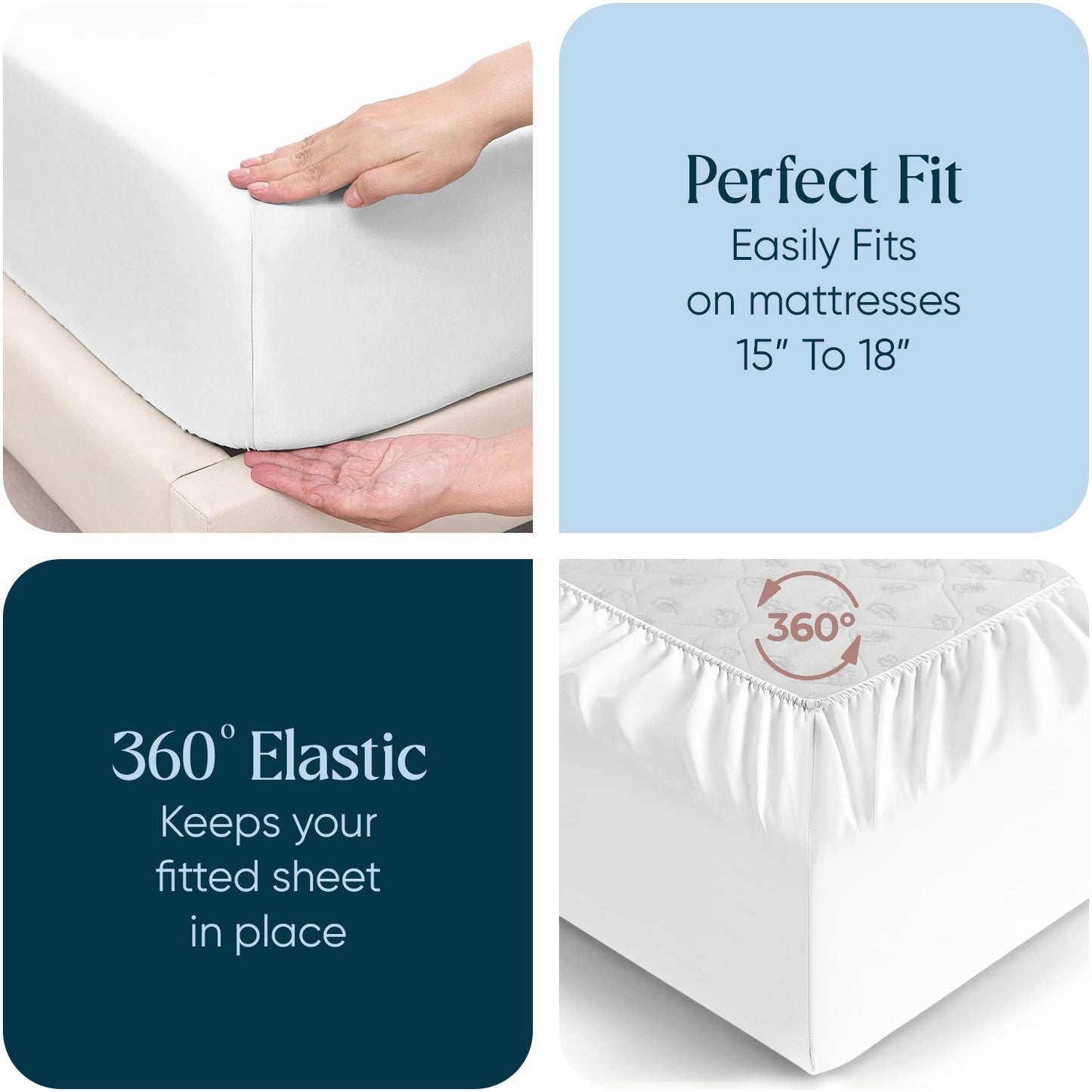 800TC 100% Organic Cotton 4pc Split Head Flex Sheet Set -18"" Deep Pocket ( 1 Fitted , 1 Flat & 4 Pillowcases )