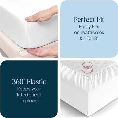 800TC 100% Organic Cotton 4pc Split Head Flex Sheet Set -18"" Deep Pocket ( 1 Fitted , 1 Flat & 4 Pillowcases )