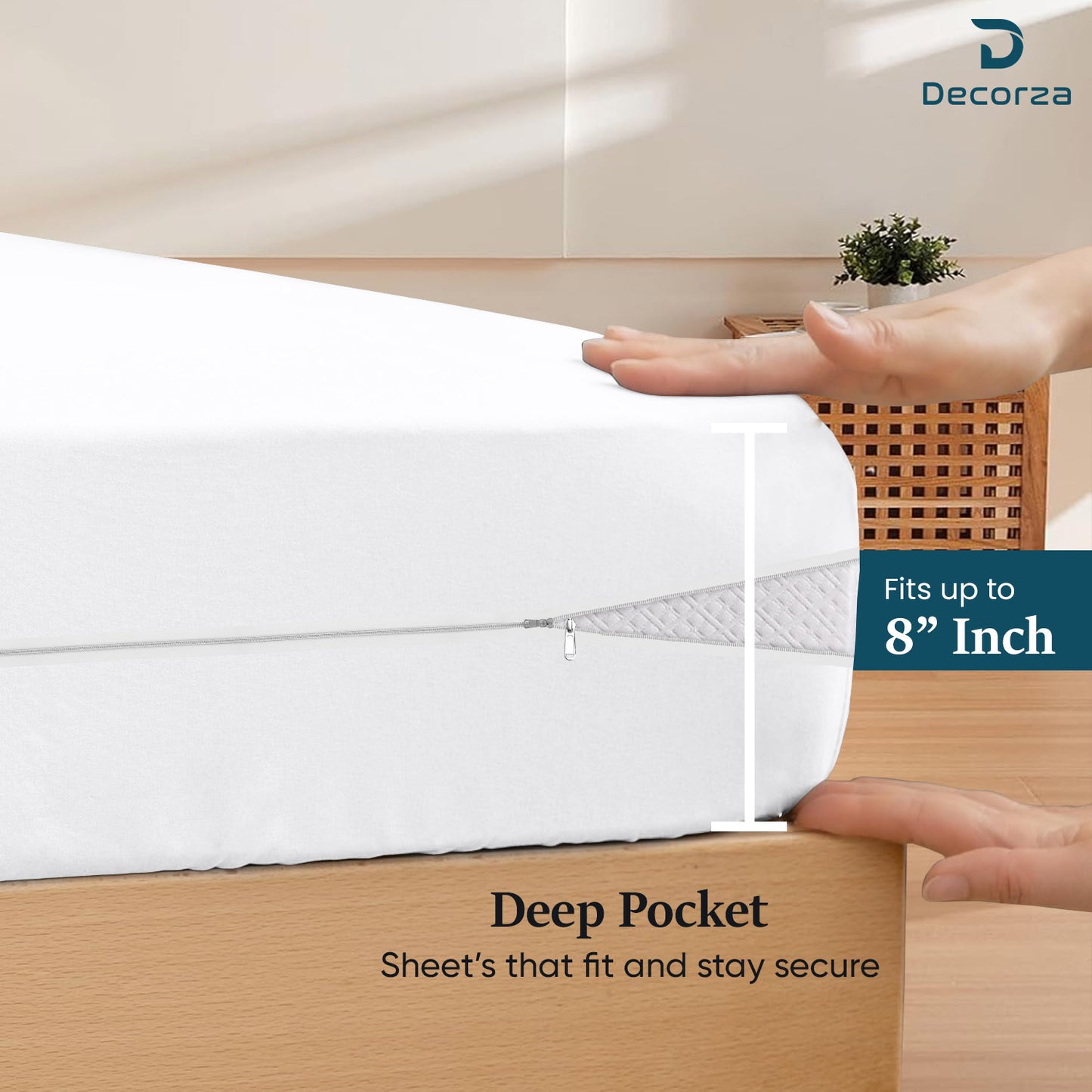 400TC 100% Organic Cotton 3pc Zipper Fitted Sheet 8" Deep Pocket ( 1 Fitted & 2 Pillowcases )