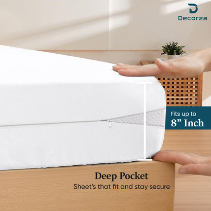 400TC 100% Organic Cotton 3pc Zipper Fitted Sheet 8" Deep Pocket ( 1 Fitted & 2 Pillowcases )