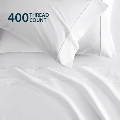 400TC 100% Organic Cotton 4pc Boat Bed Sheet Set -10" Deep Pocket  ( 1 Fitted , 1 Flat & 4 Pillowcases )