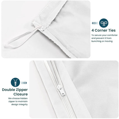 400TC 100% Organic Cotton 3pc Duvet Cover Set with Zipper Closure & Corner Ties
