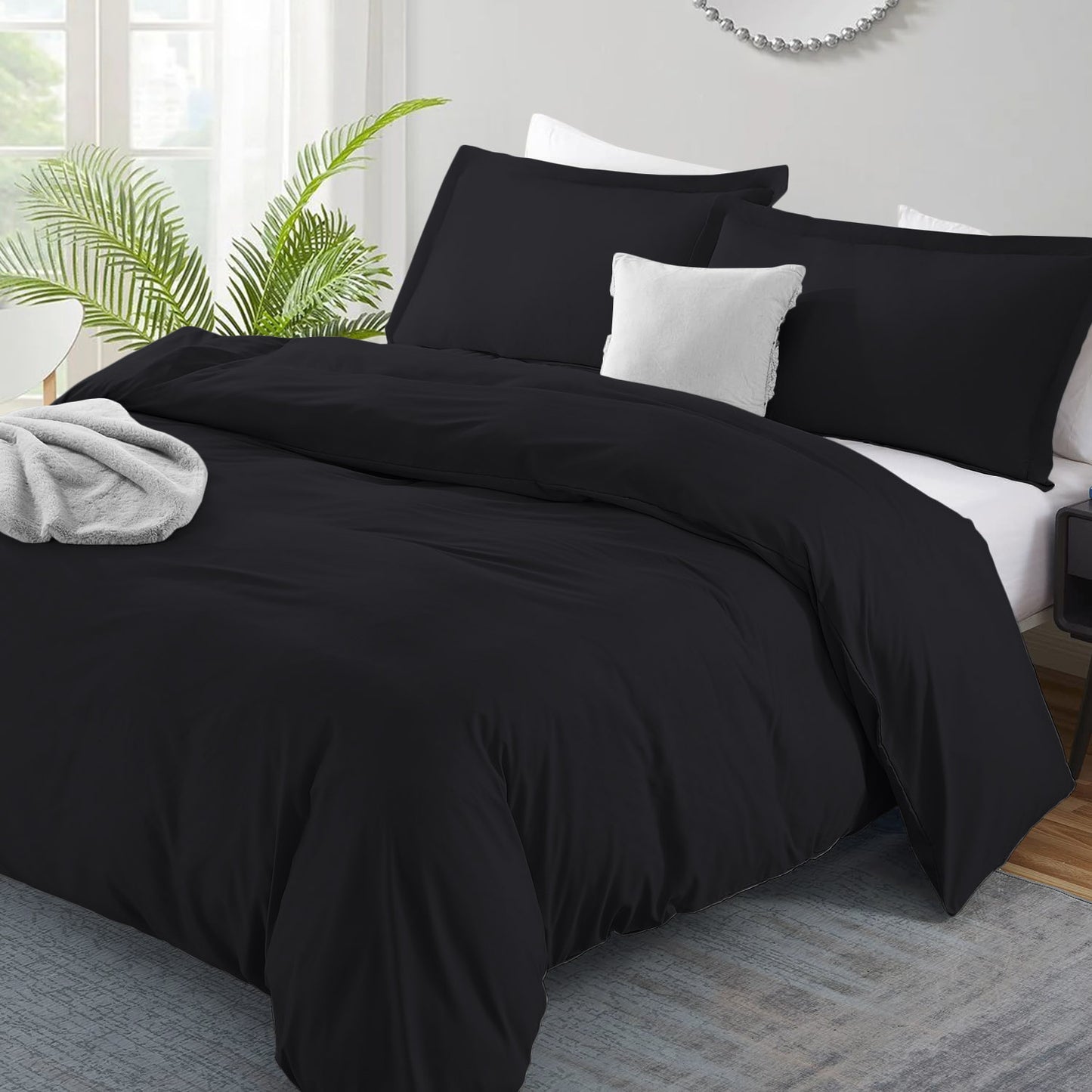 800TC 100% Organic Cotton 5pc Duvet Cover Set with Zipper Closure & Corner Ties