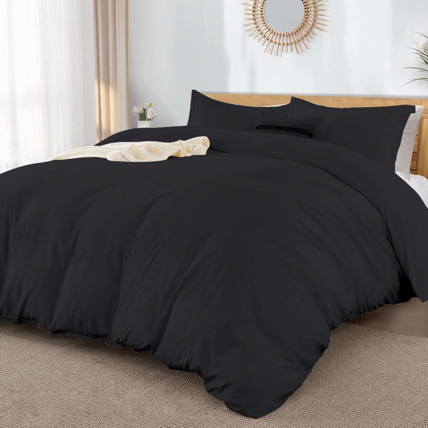 Premium Brushed Microfiber 3pc Duvet Cover Set with Zipper Closure & Corner Ties