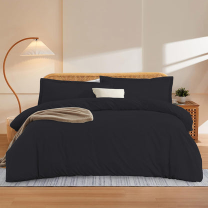 400TC 100% Organic Cotton 5pc Duvet Cover Set with Zipper Closure & Corner Ties