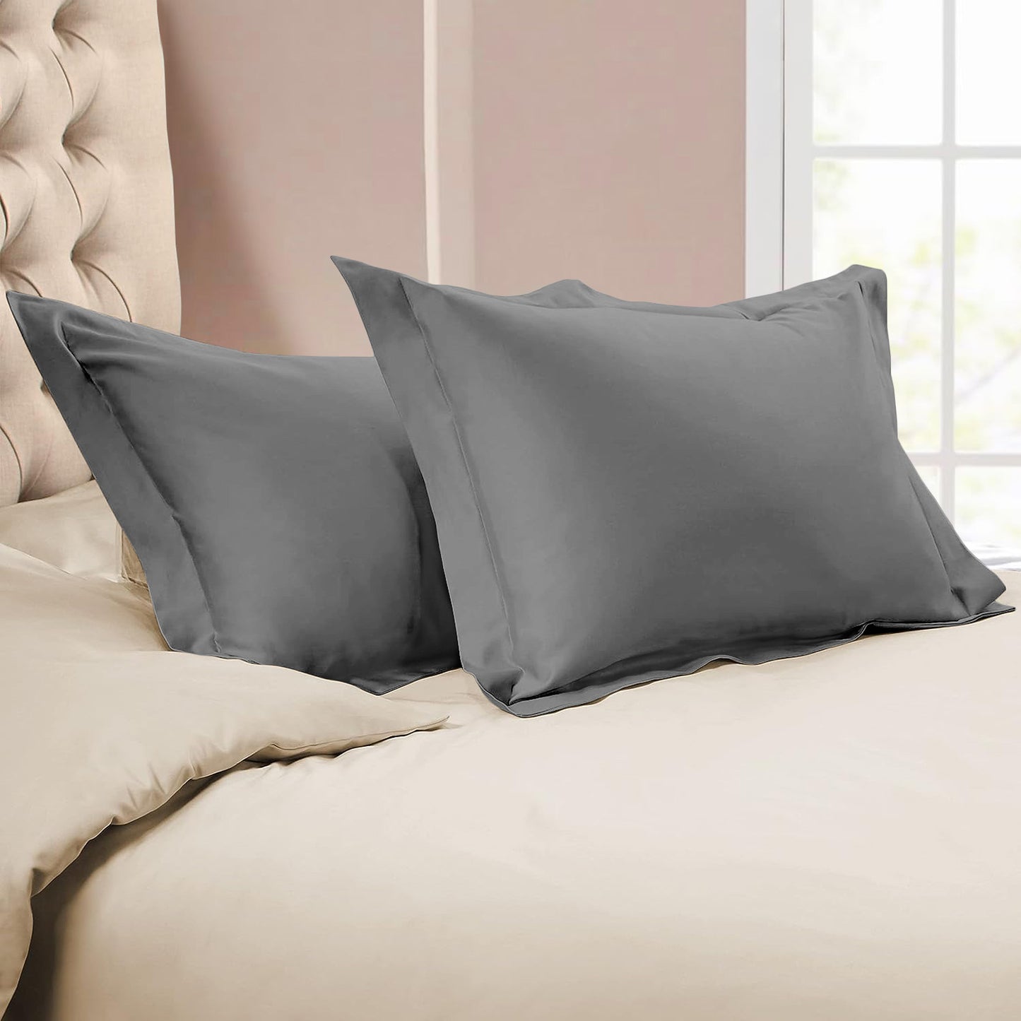 800TC 100% Organic Cotton Pillow Shams Set o f 2 - Envelope Closure