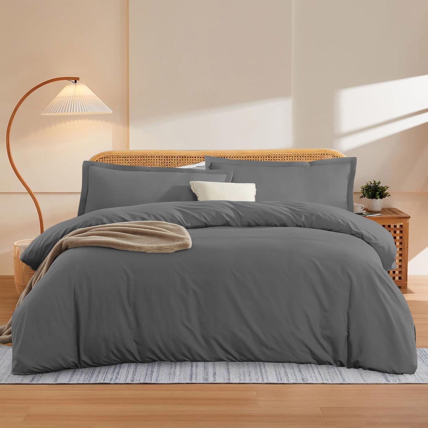 400TC 100% Organic Cotton 5pc Duvet Cover Set with Zipper Closure & Corner Ties