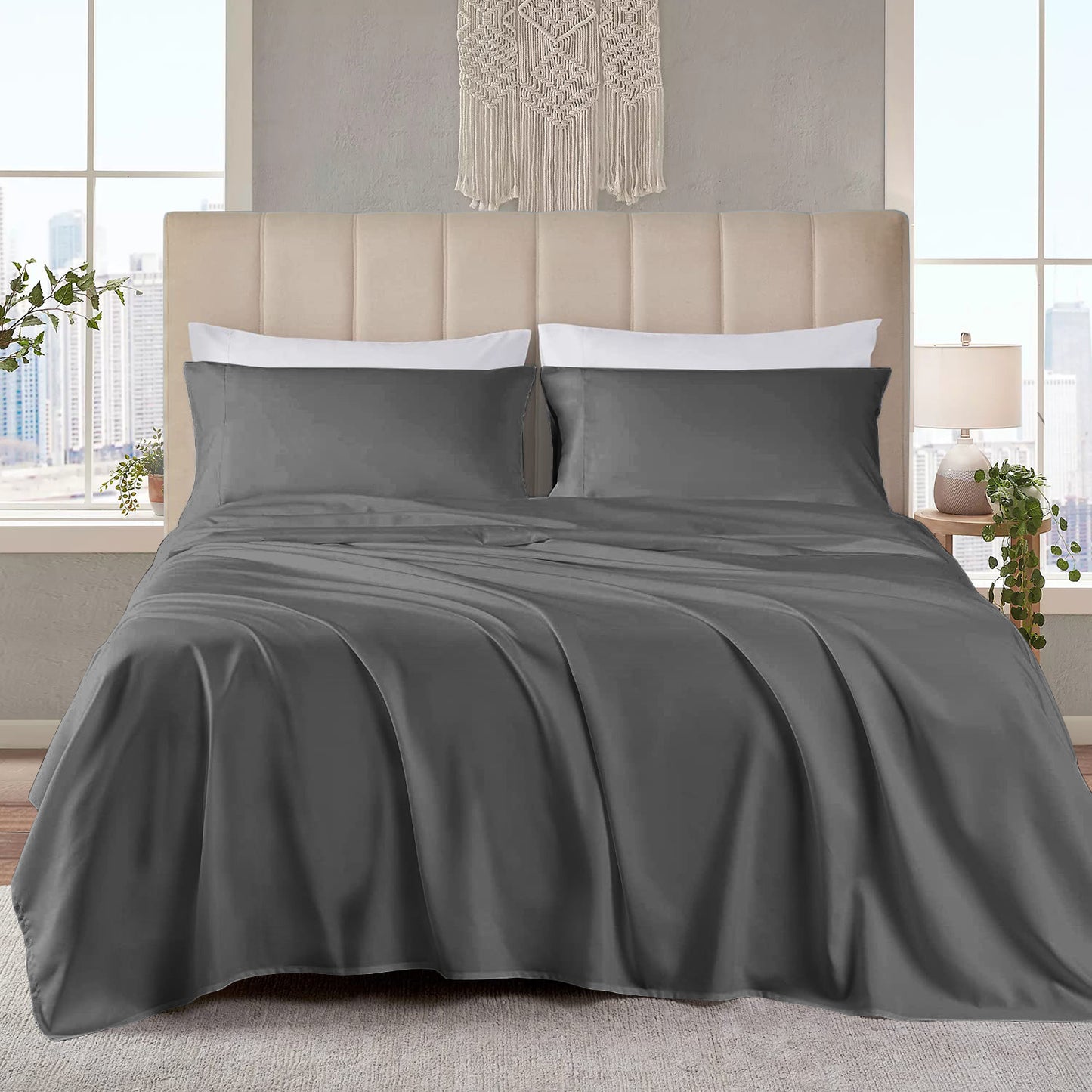 400TC 100% Organic Cotton 4pc Sheet Set -18"" Deep Pocket  ( 1 Fitted , 1 Flat & 2 Pillowcases )