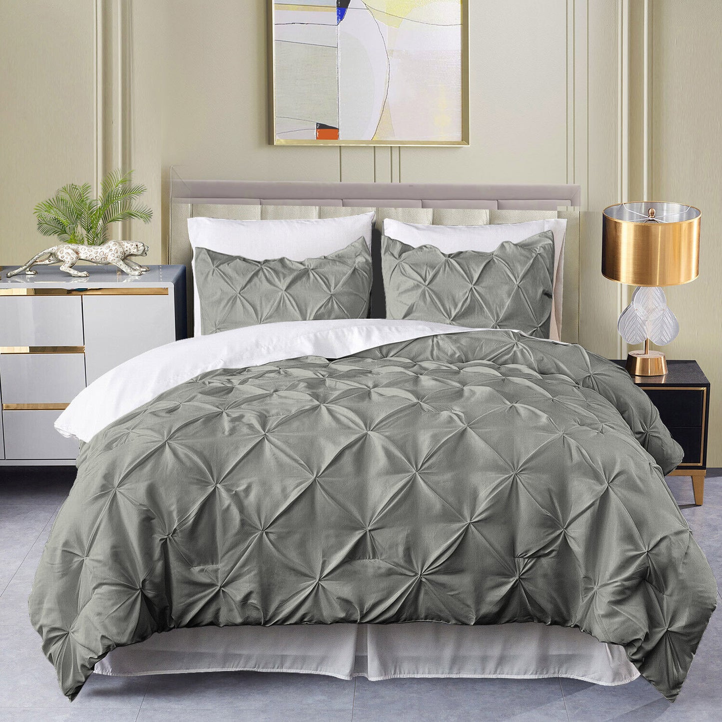 400TC 100% Organic Cotton All Season Export Quality 1pc Pinch Pleated Comforter, 300GSM, 700+ Fill Power, 45 oz Fill Weight