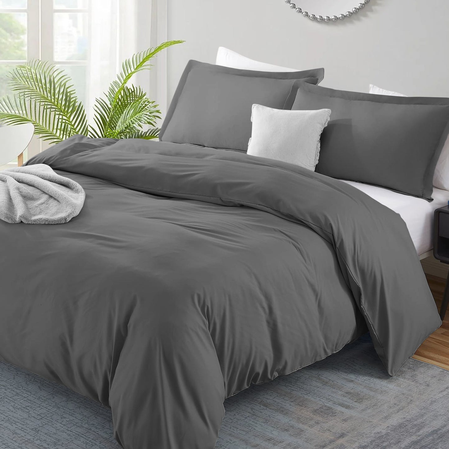800TC 100% Organic Cotton 5pc Duvet Cover Set with Zipper Closure & Corner Ties