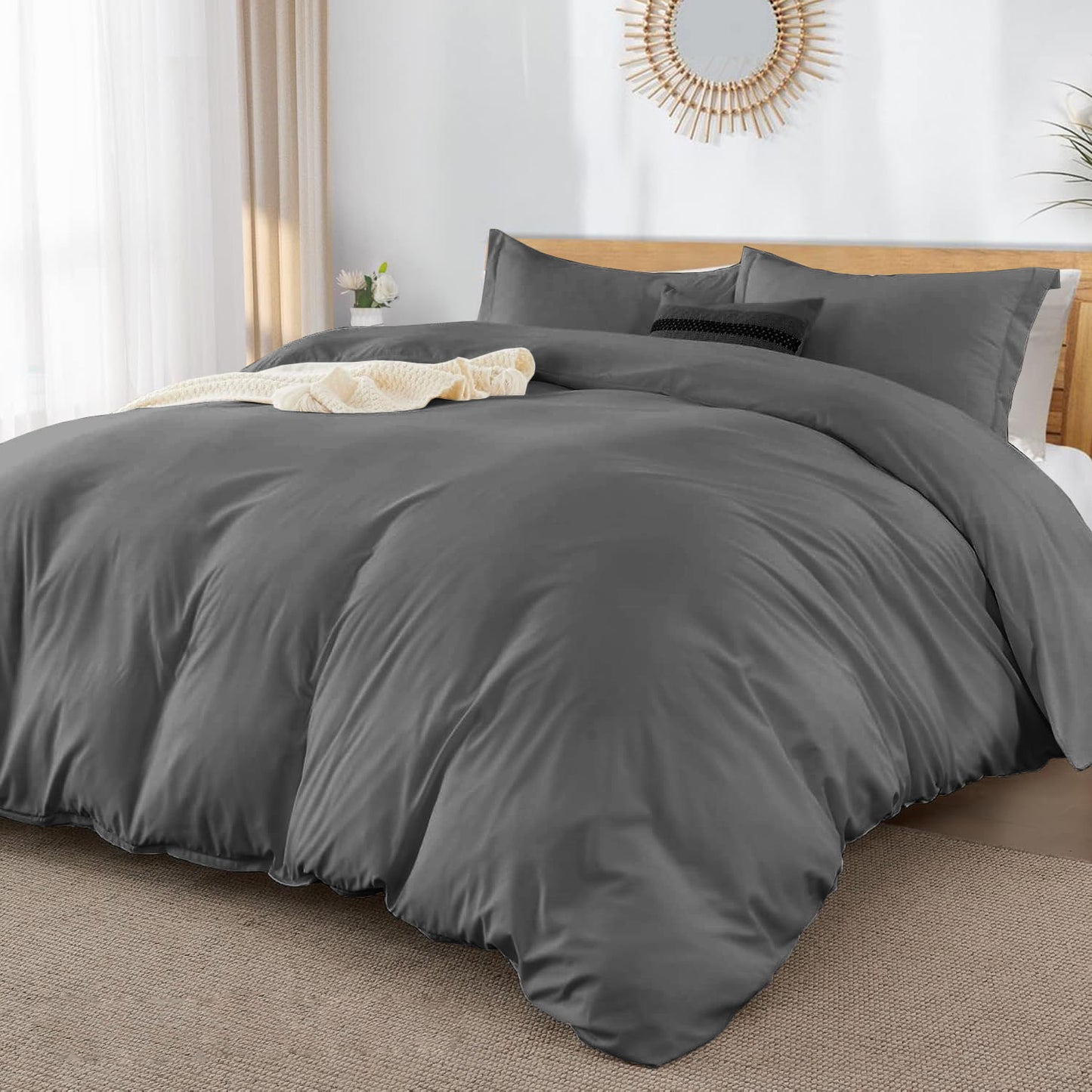 Premium Brushed Microfiber 1pc Duvet Cover Set with Zipper Closure & Corner Ties