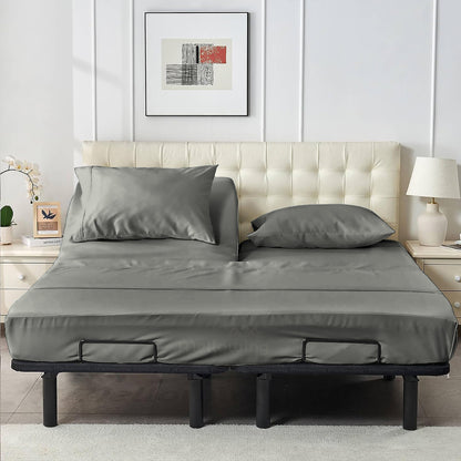800TC 100% Organic Cotton 4pc Split Head Flex Sheet Set -18"" Deep Pocket ( 1 Fitted , 1 Flat & 4 Pillowcases )