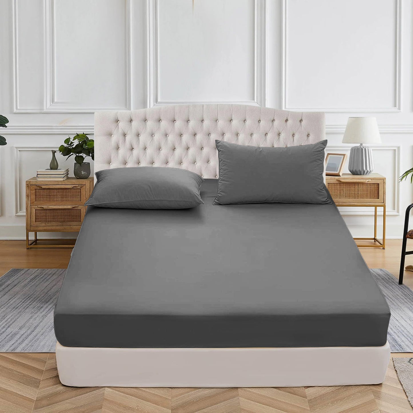 400TC 100% Organic Cotton 3pc Fitted Sheet 18" Deep Pocket ( 1 Fitted & 2 Pillowcases )