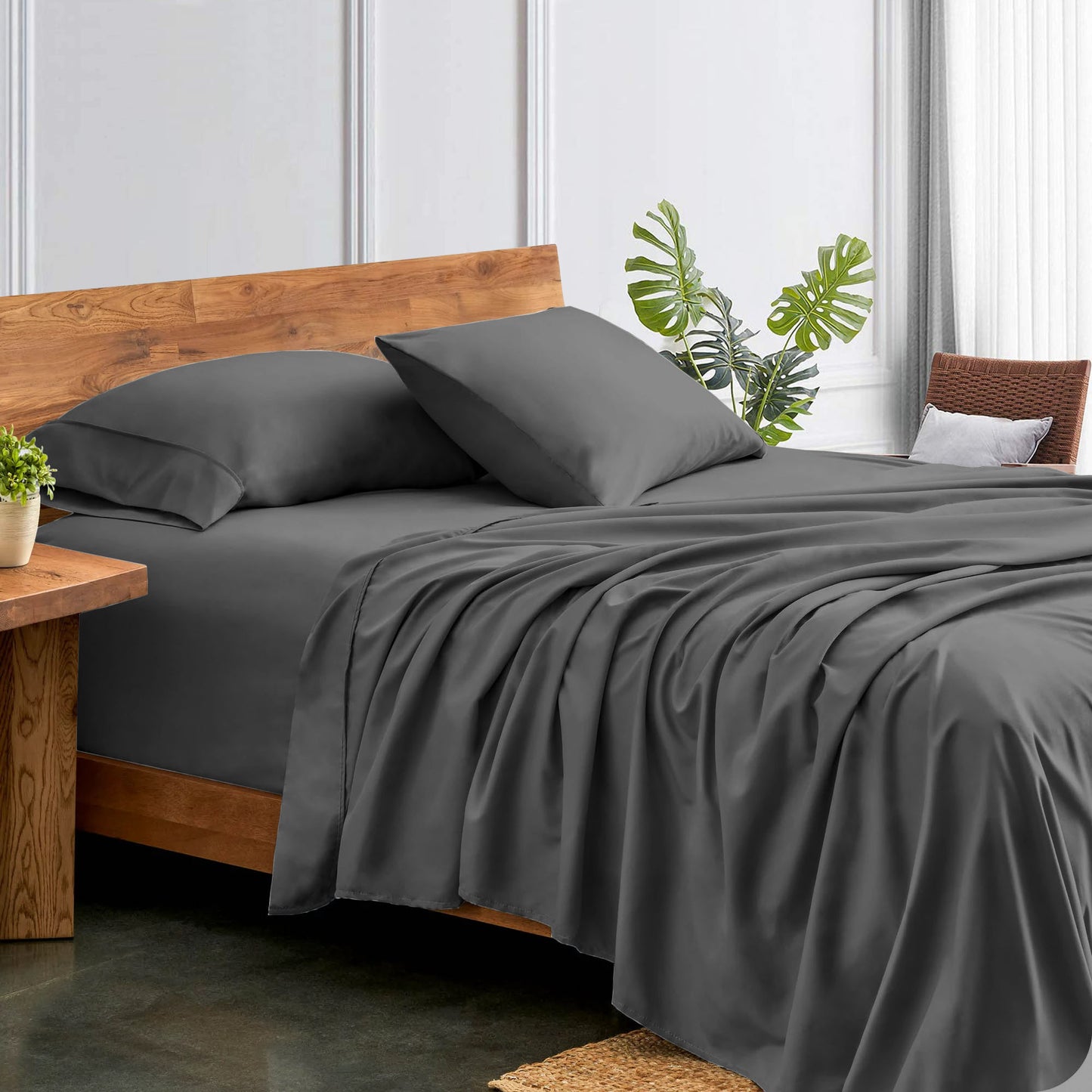 800TC 100% Organic Cotton 4pc Sheet Set -18"" Deep Pocket  ( 1 Fitted , 1 Flat & 4 Pillowcases )