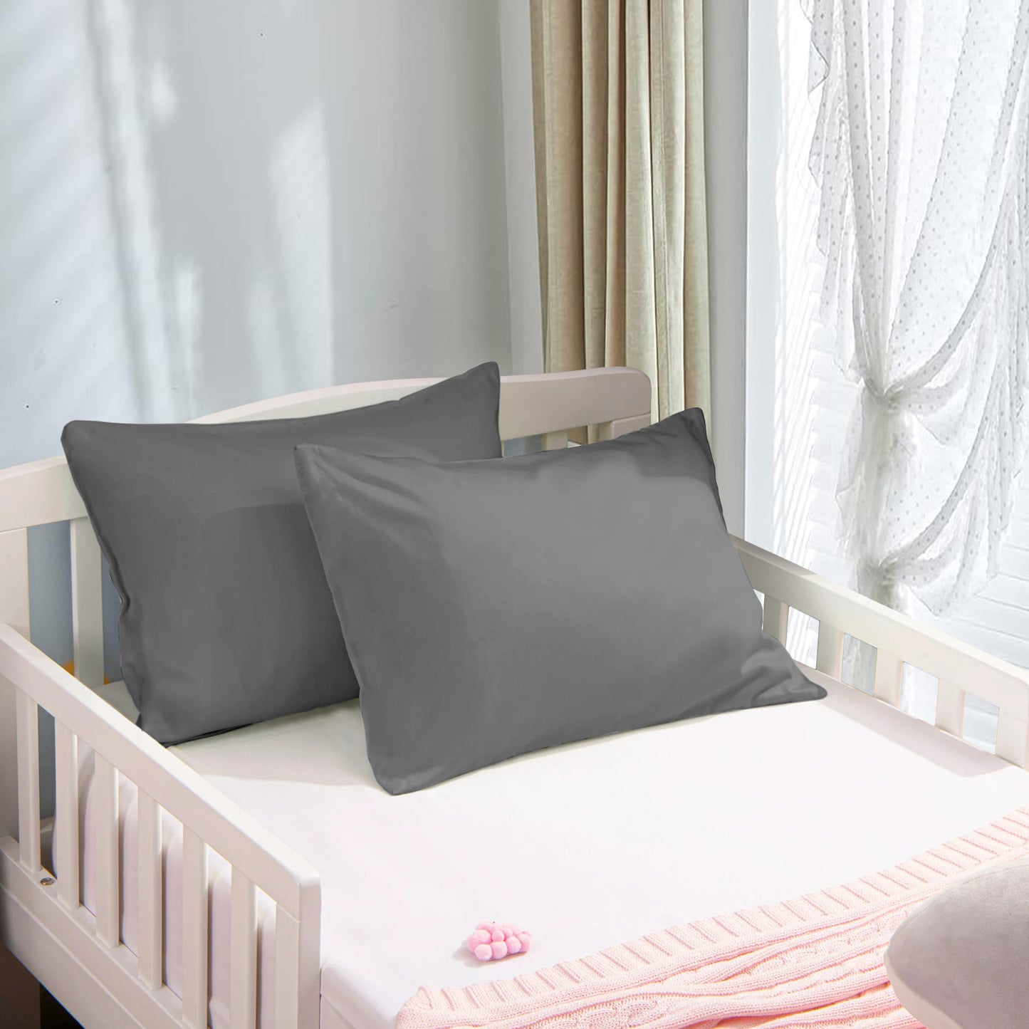 800TC 100% Organic Cotton Set of 2 Toddler/Travel Pillow Cases Zipper Closure