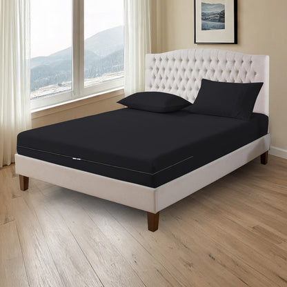 800TC 100% Organic Cotton 3pc Zipper Fitted Sheet 8" Deep Pocket ( 1 Fitted & 2 Pillowcases )