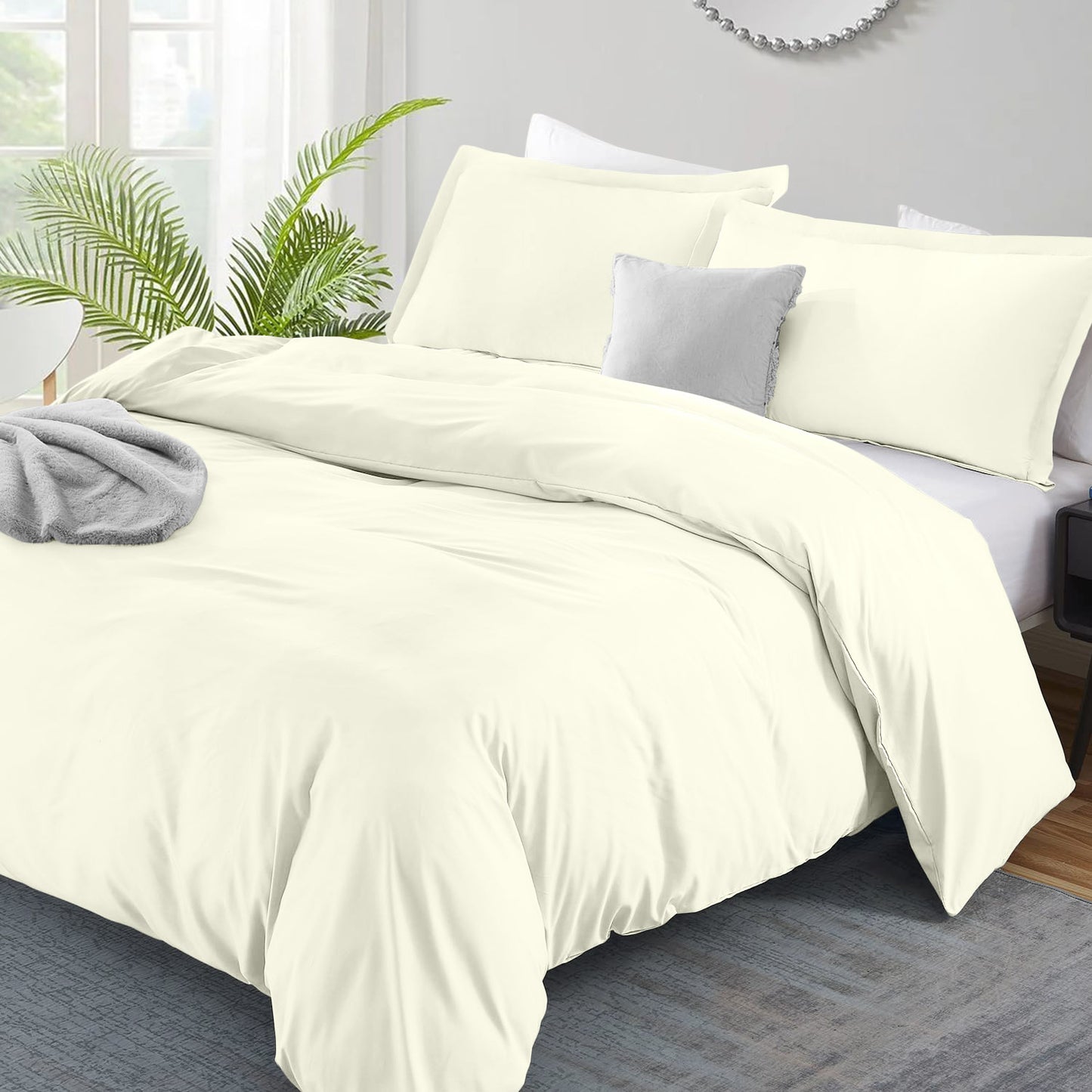 800TC 100% Organic Cotton 5pc Duvet Cover Set with Zipper Closure & Corner Ties