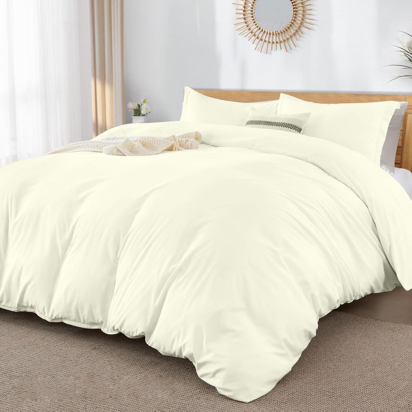 Premium Brushed Microfiber 3pc Duvet Cover Set with Zipper Closure & Corner Ties