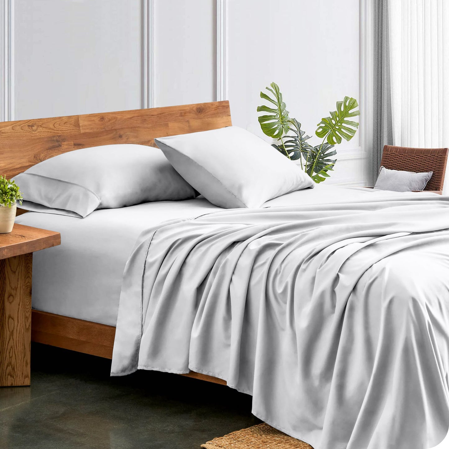 800TC 100% Organic Cotton 4pc Sheet Set -18"" Deep Pocket  ( 1 Fitted , 1 Flat & 4 Pillowcases )