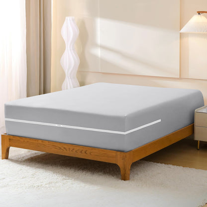 800TC 100% Organic Cotton 1pc Zipper Fitted Sheet 8" Deep Pocket